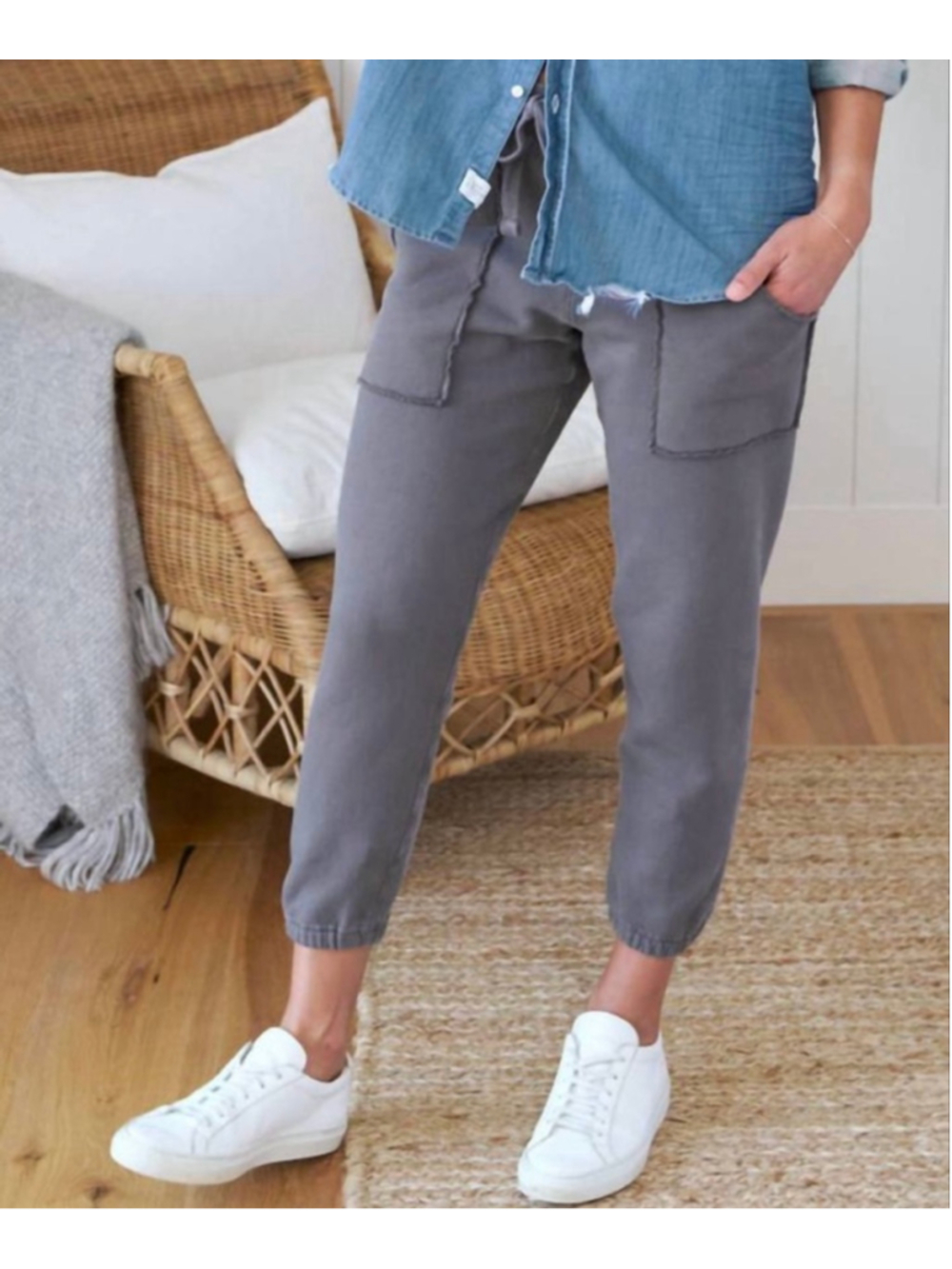 Frank & Eileen Eamon Joggers Sz Large Gray Charcoal $238 minimalist *Flaw*